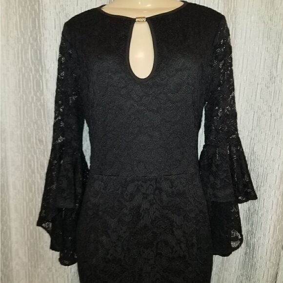 Vfshow Womens Floral Lace Keyhole Front Ruffle Bell Sleeve Formal Evening Large - Picture 3 of 14